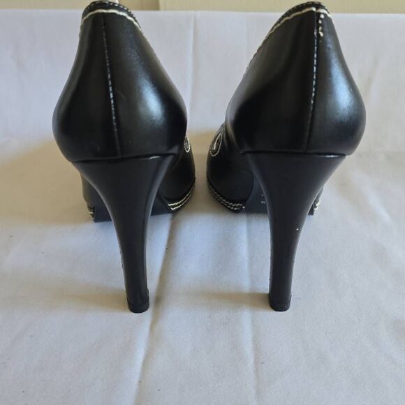 Carlos Santana Shoes Black Leather Peep Toe Platform 4”High Heels, NEW, Sz 8M - Picture 5 of 7